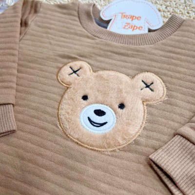 Conj. Casaco Matalasse Ursinho de Pelinho e Calça de Moletom - Marrom